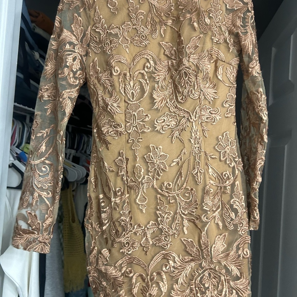 Windsor Gold Lace-Embroidered Mini Dress